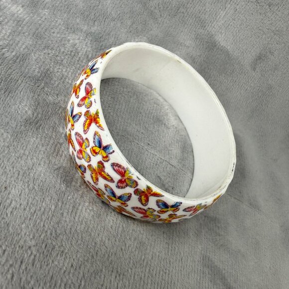Butterfly Pattern White Plastic Bangle Bracelet Colorful Design Women Slip On - Picture 5 of 16